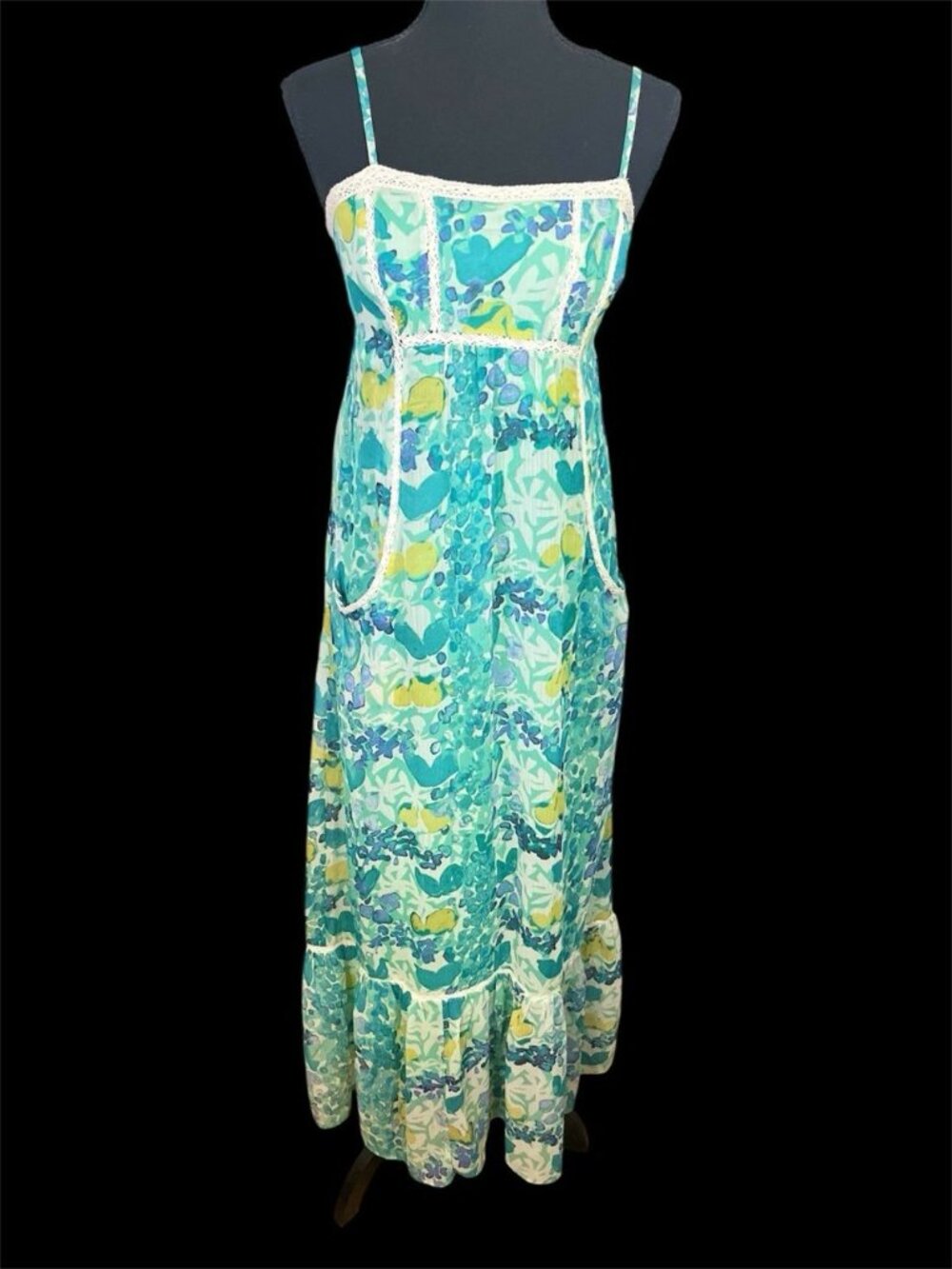 Jessica Simpson Floral Maxi Dress Chiffon Ruffles Sz XS Cottagecore Pockets